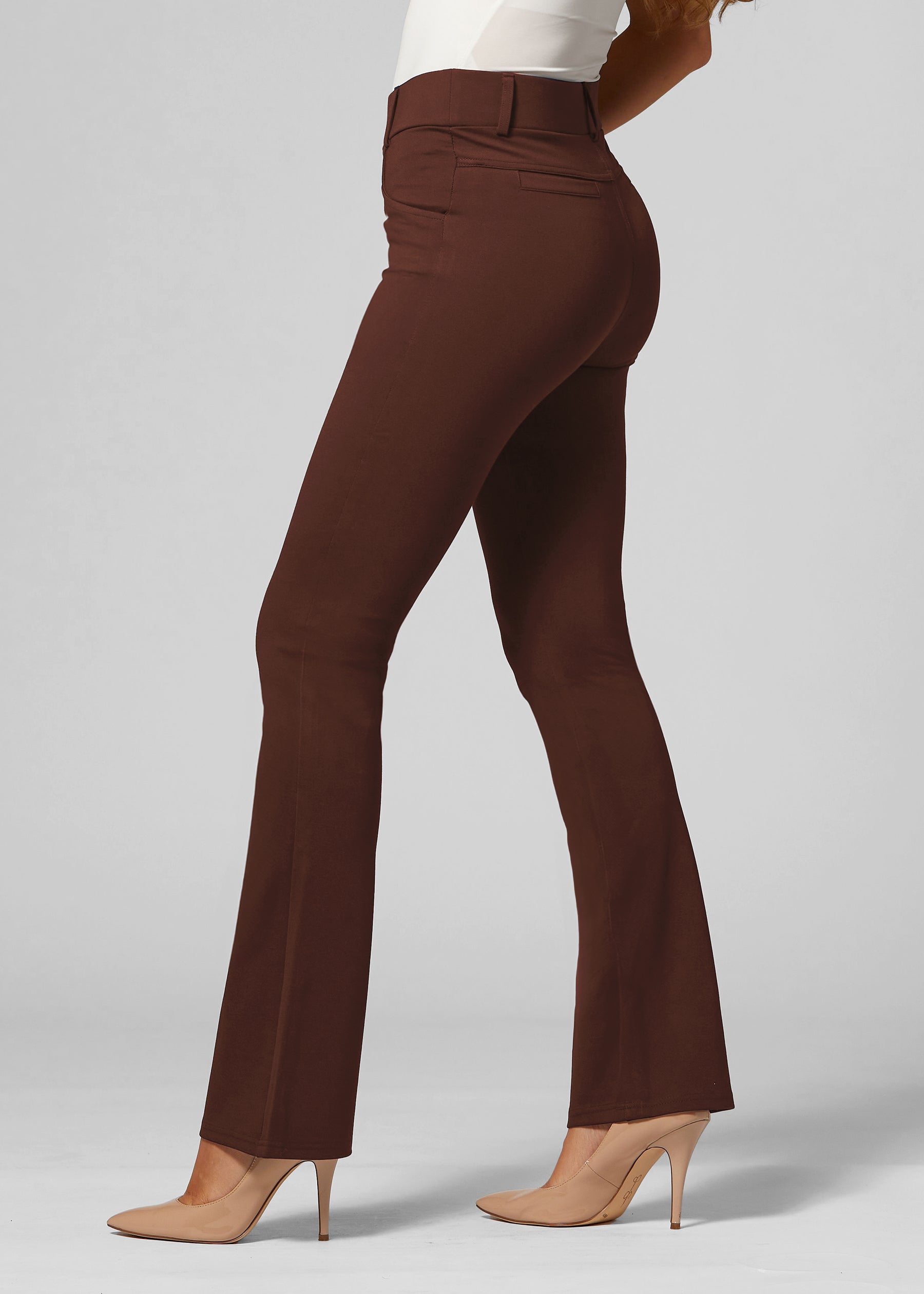 Uplift High-Rise Bootcut Stretch Slacks with Pockets - Chocolate Brown