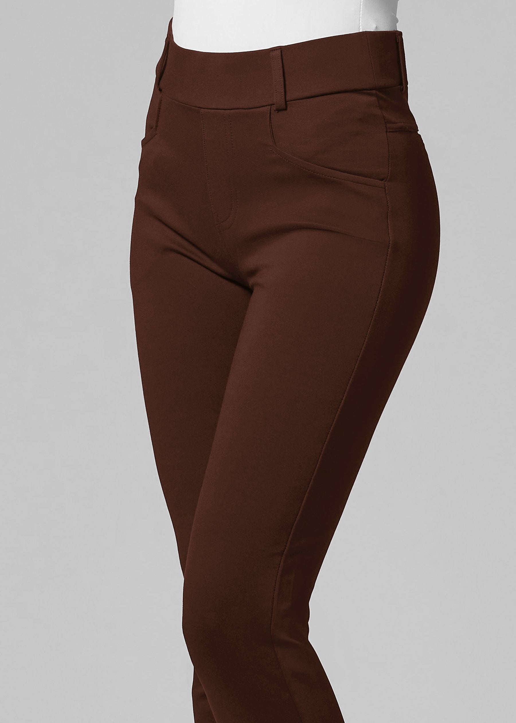 Uplift High-Rise Bootcut Stretch Slacks with Pockets - Chocolate Brown