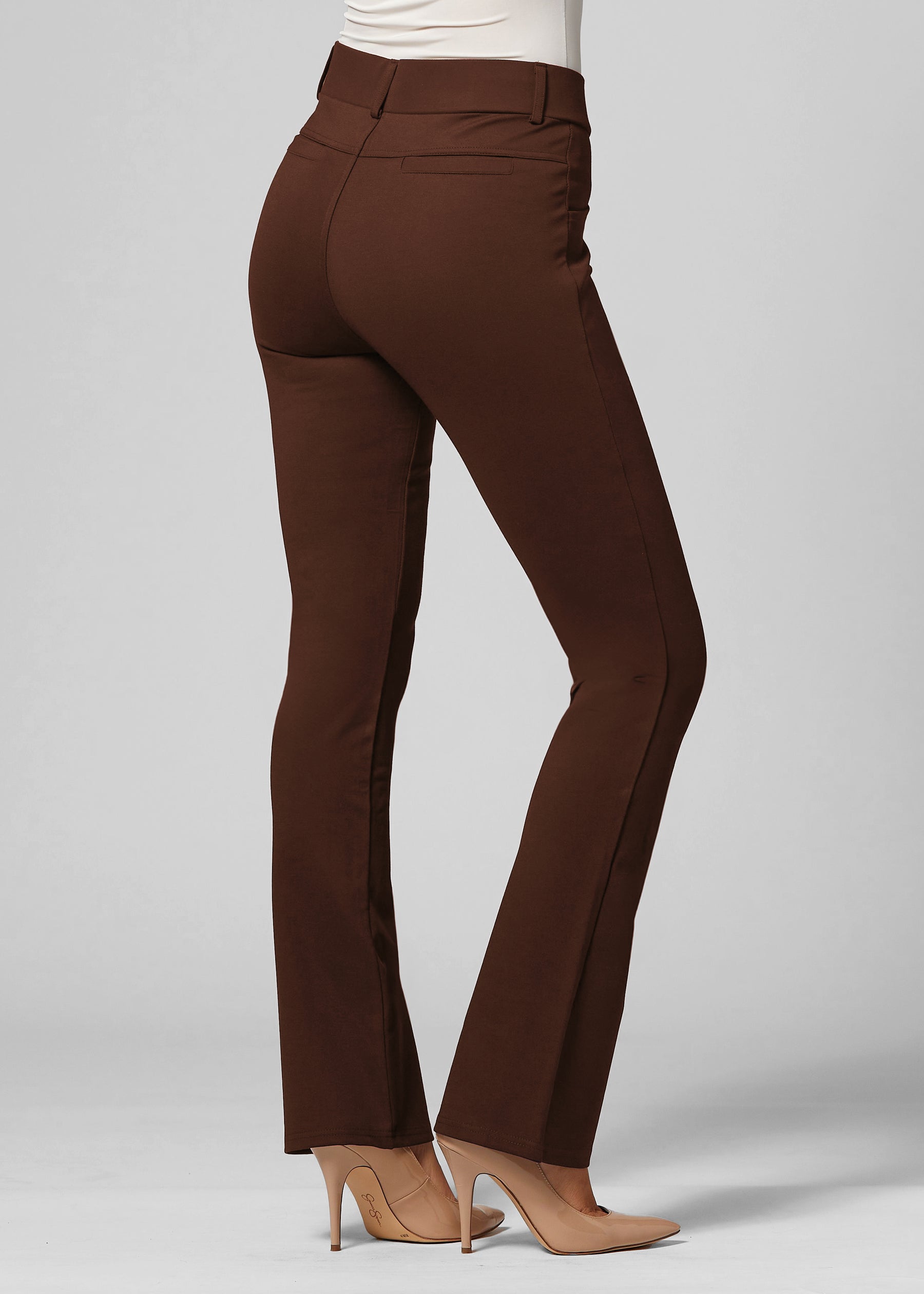 Uplift High-Rise Bootcut Stretch Slacks with Pockets - Chocolate Brown