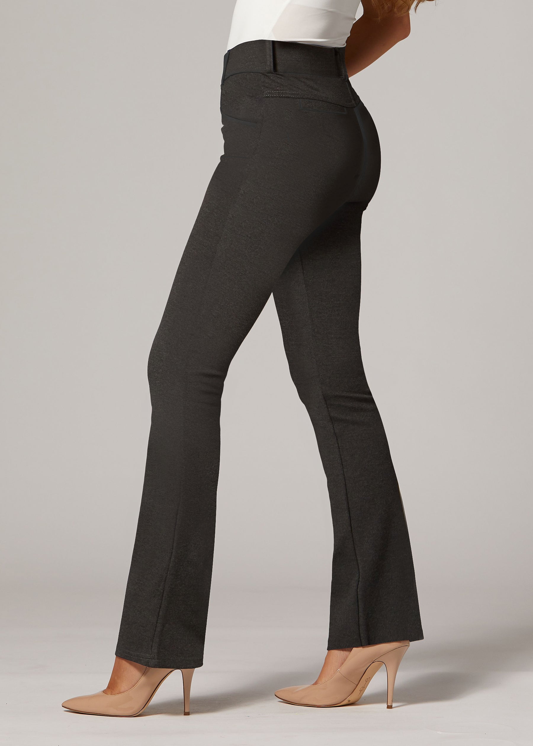 Uplift High-Rise Bootcut Stretch Slacks with Pockets - Charcoal Grey