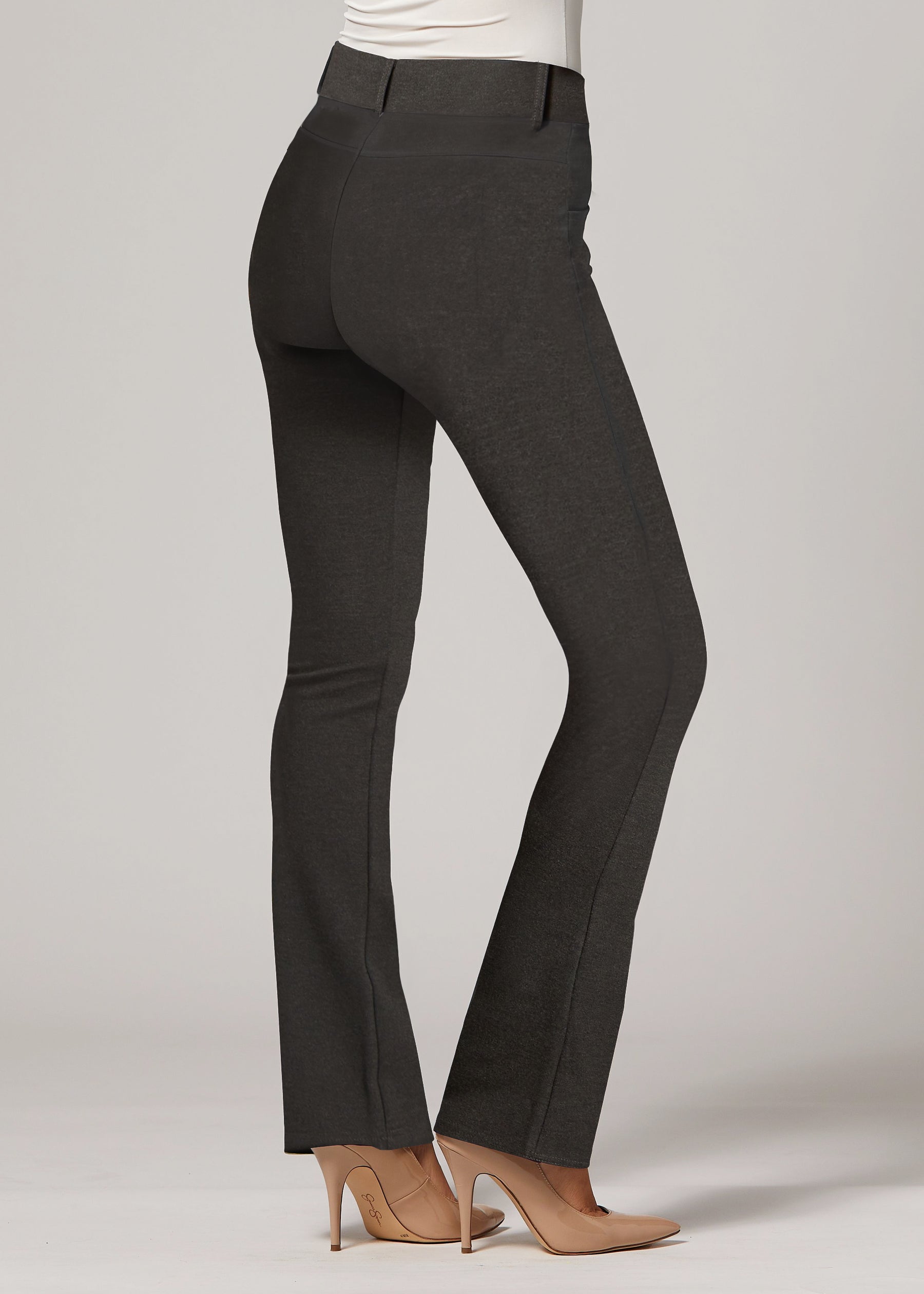 Uplift High-Rise Bootcut Stretch Slacks with Pockets - Charcoal Grey