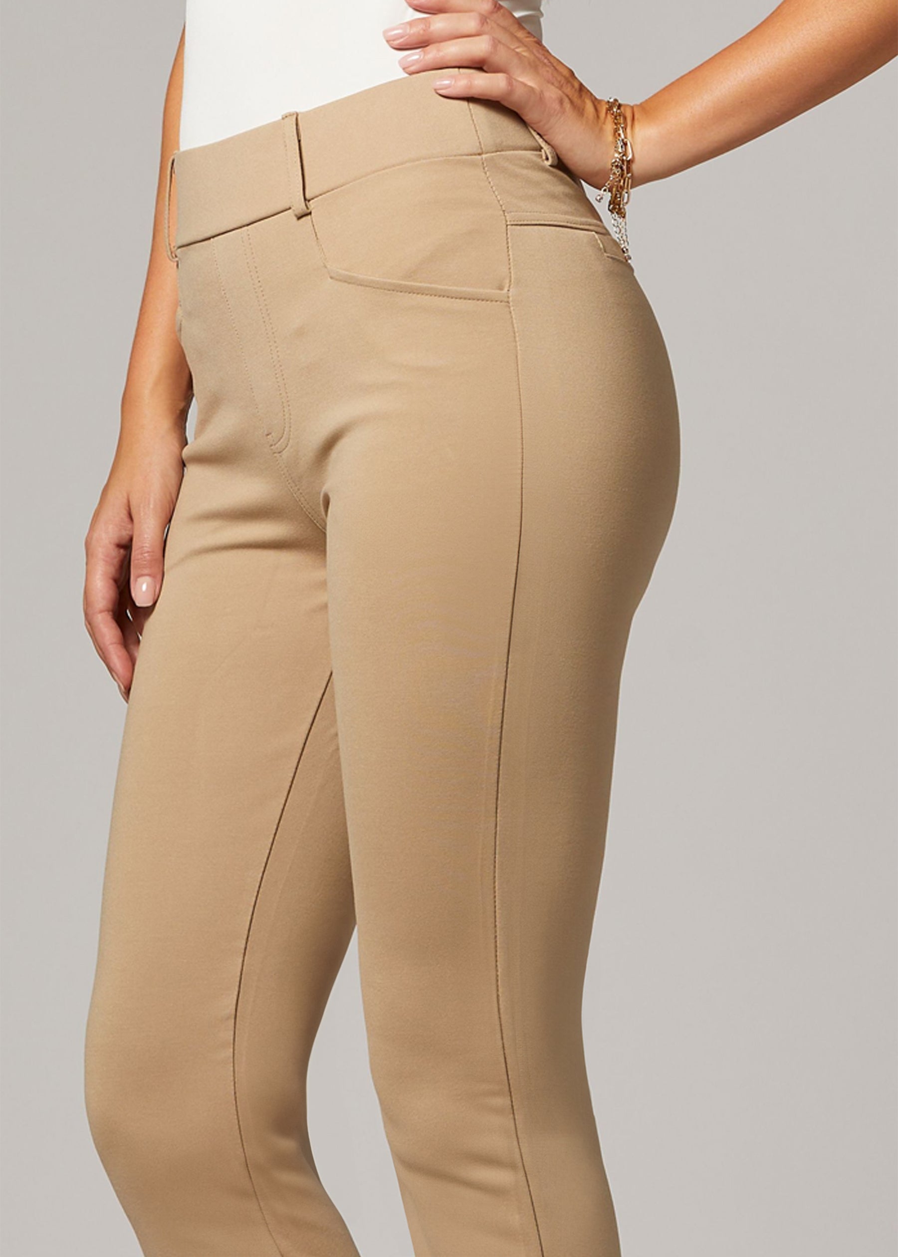 Uplift High-Rise Bootcut Stretch Slacks with Pockets - Beige Nude