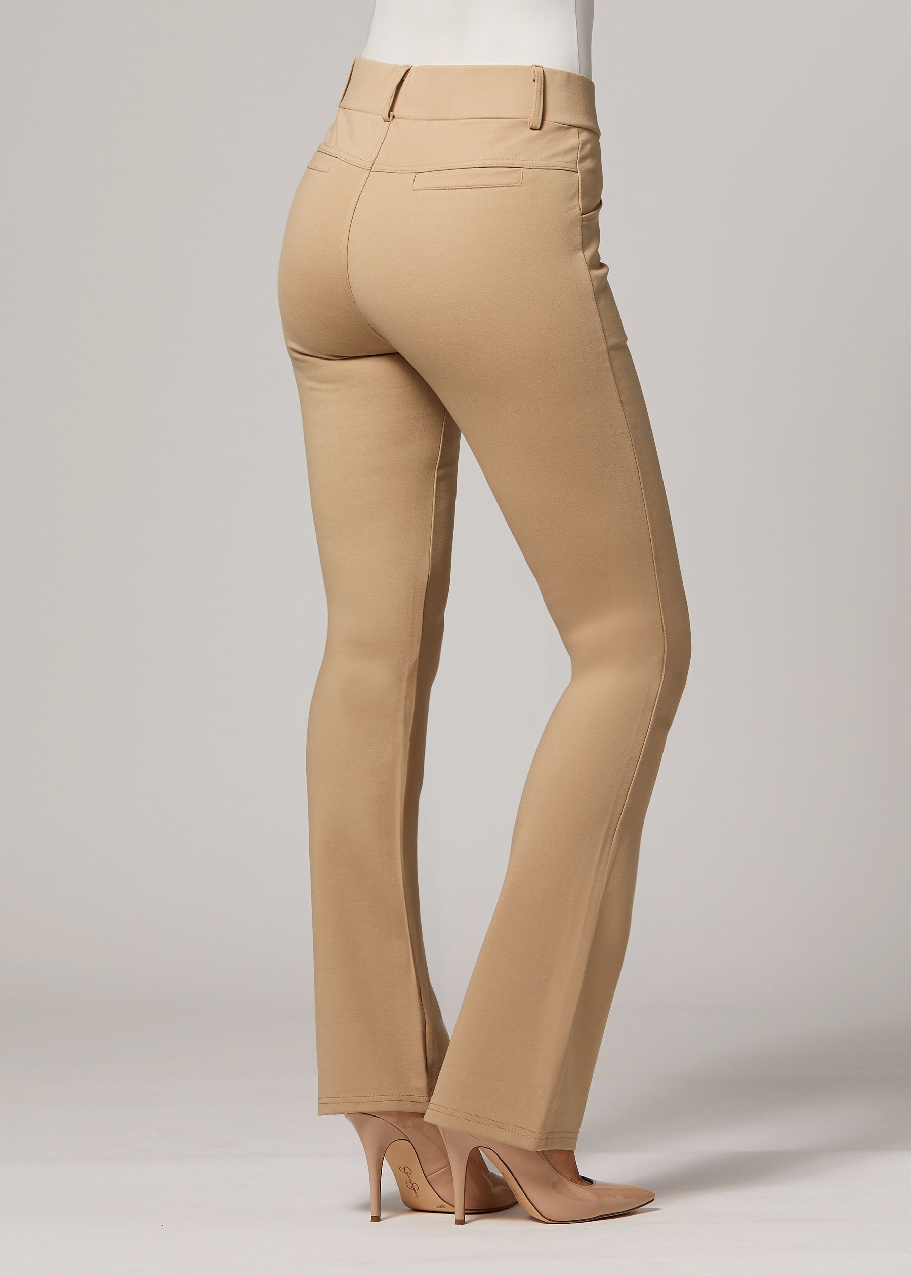 Uplift High-Rise Bootcut Stretch Slacks with Pockets - Beige Nude