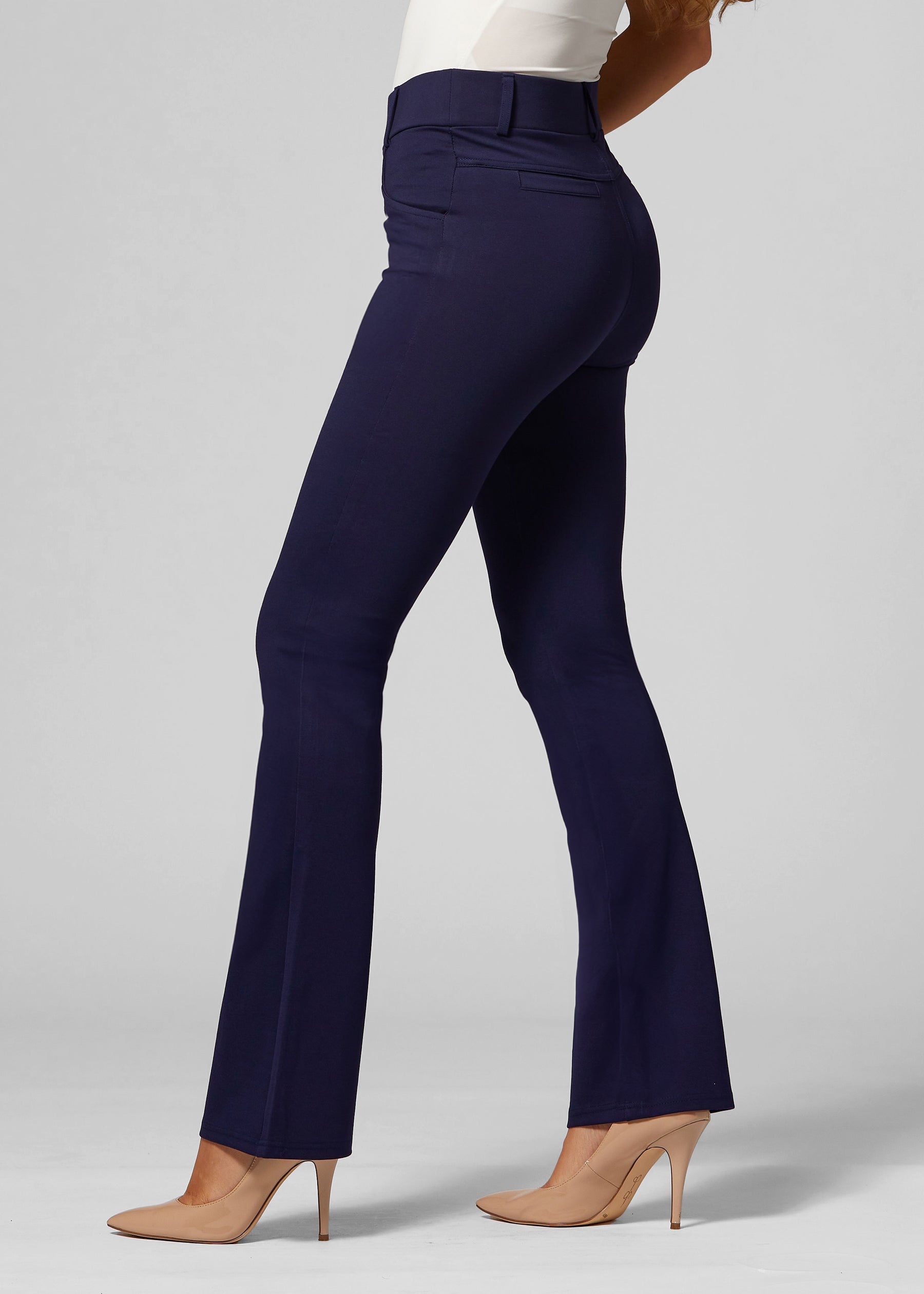 Uplift High-Rise Bootcut Stretch Slacks with Pockets - Navy Blue