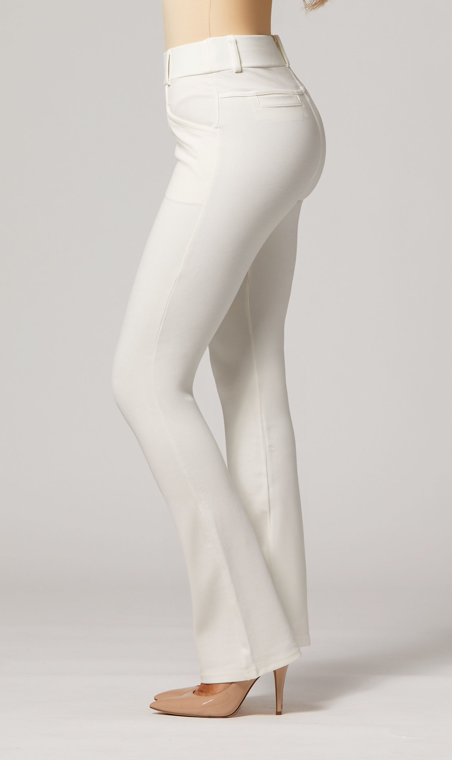 Uplift High-Rise Bootcut Stretch Slacks with Pockets - White