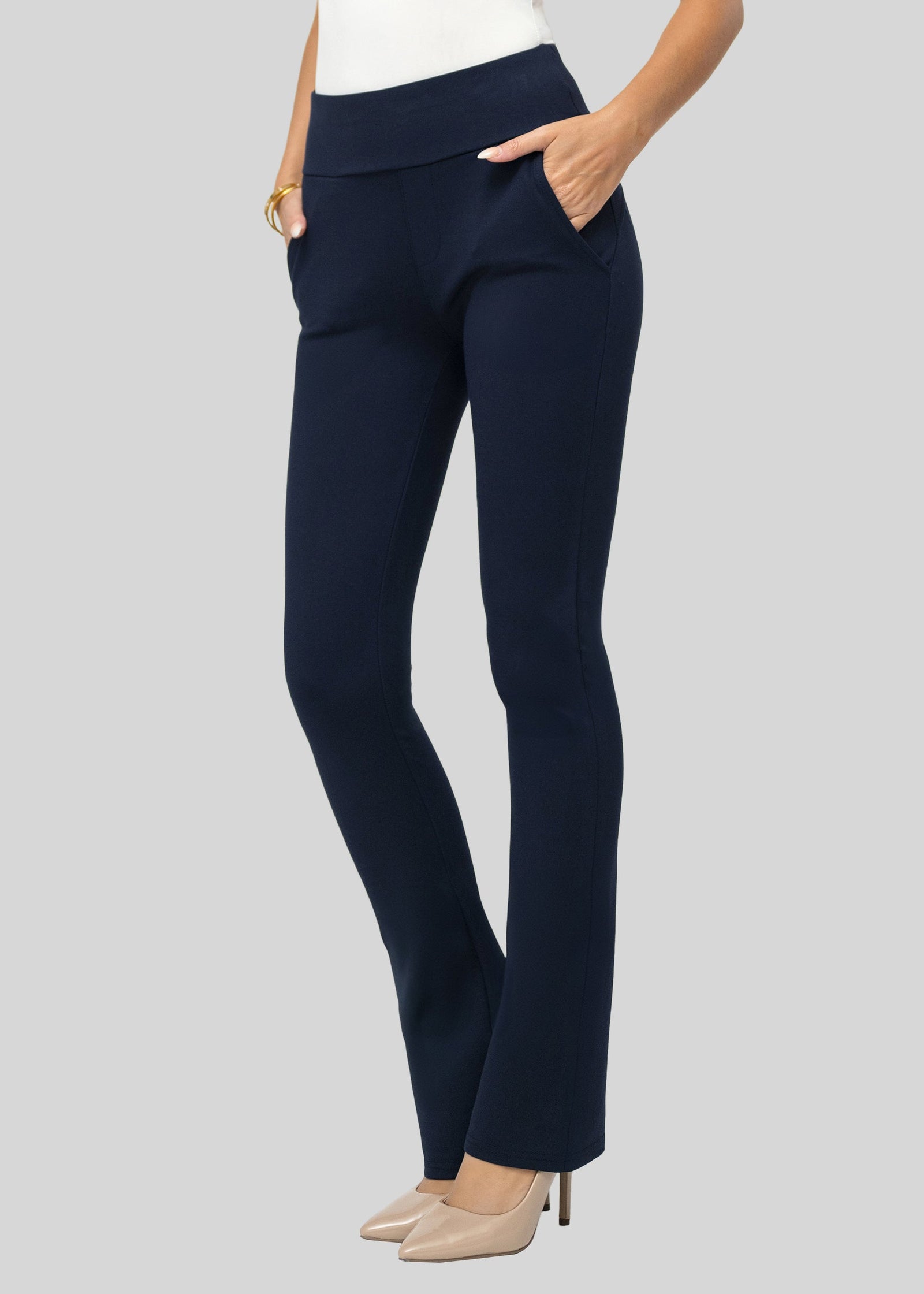 Lift Ponte Knit Flared Dress Pants with Pockets - All Pinned Up