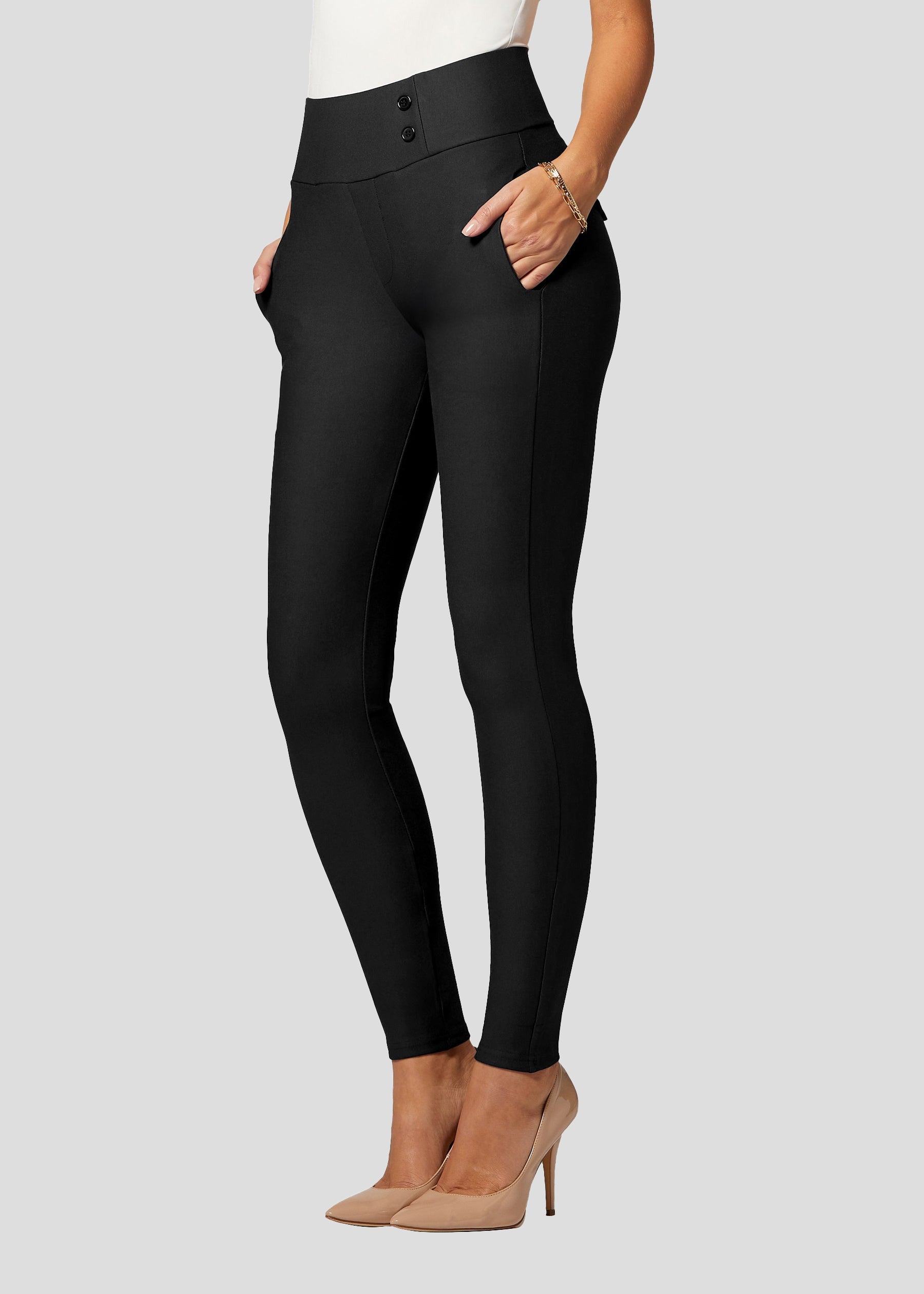 Innovate High-Rise Slim Stretch Slacks with Pockets - Black