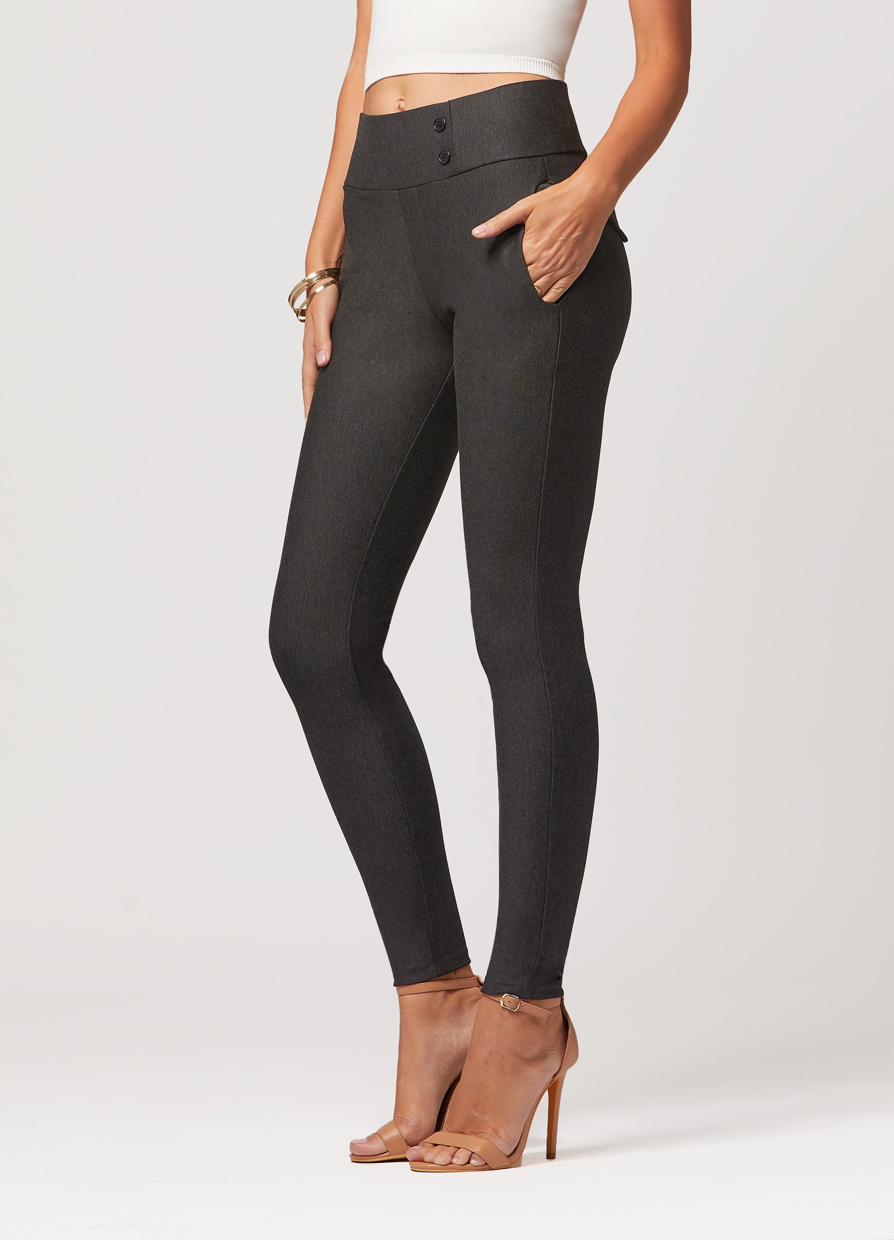 Innovate High-Rise Slim Stretch Slacks with Pockets - Charcoal Grey