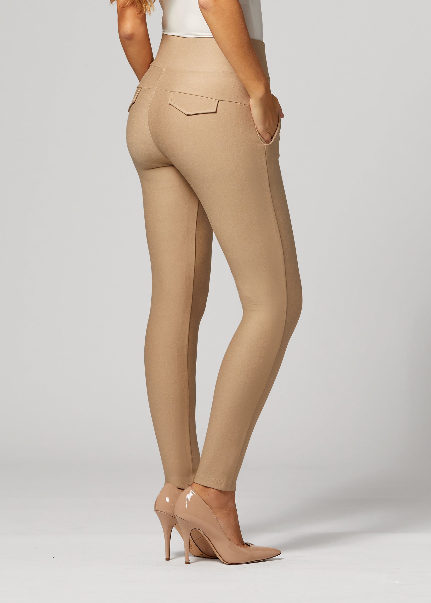 Innovate High-Rise Slim Stretch Slacks with Pockets - Beige Nude