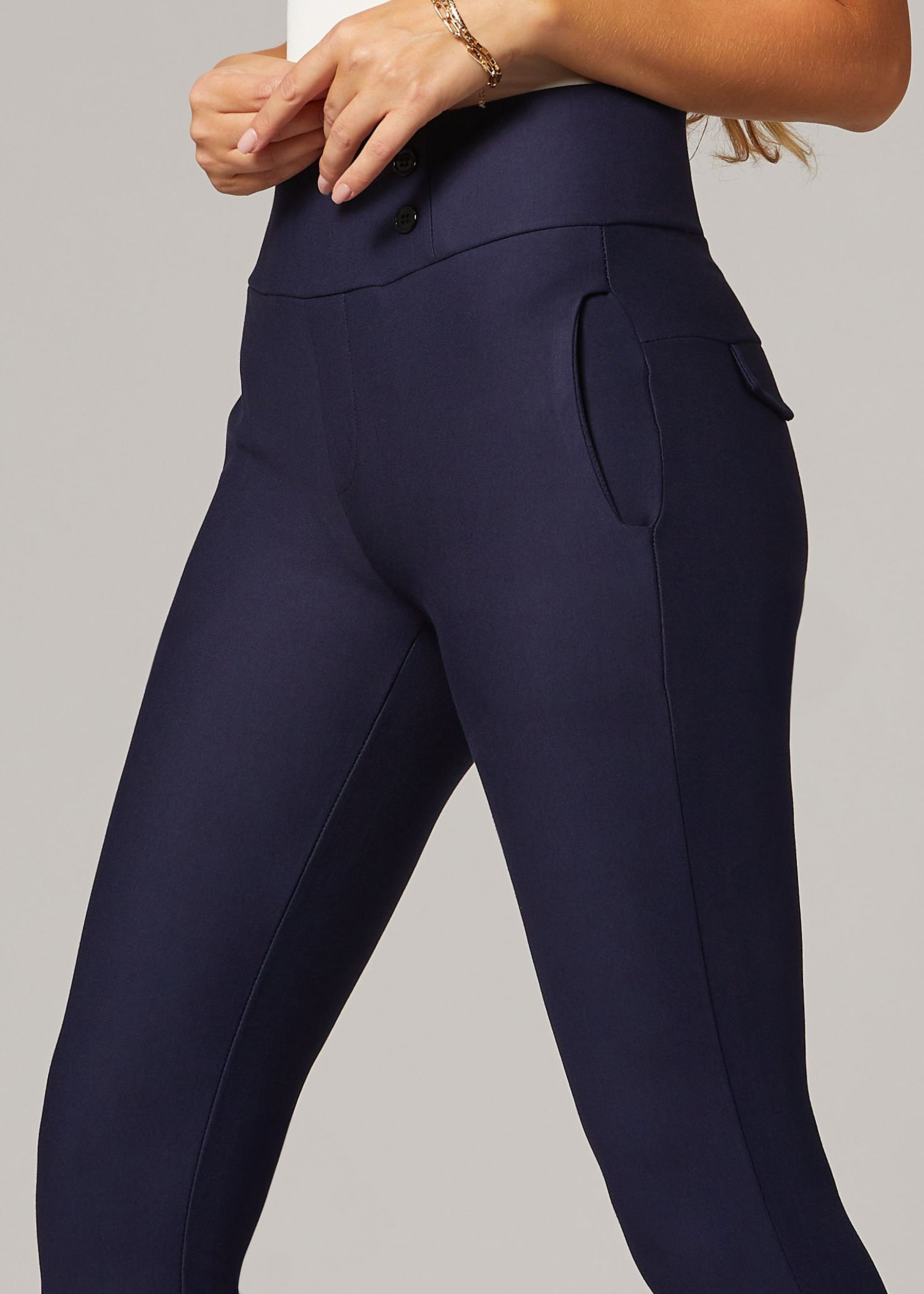 Innovate High-Rise Slim Stretch Slacks with Pockets - Navy Blue