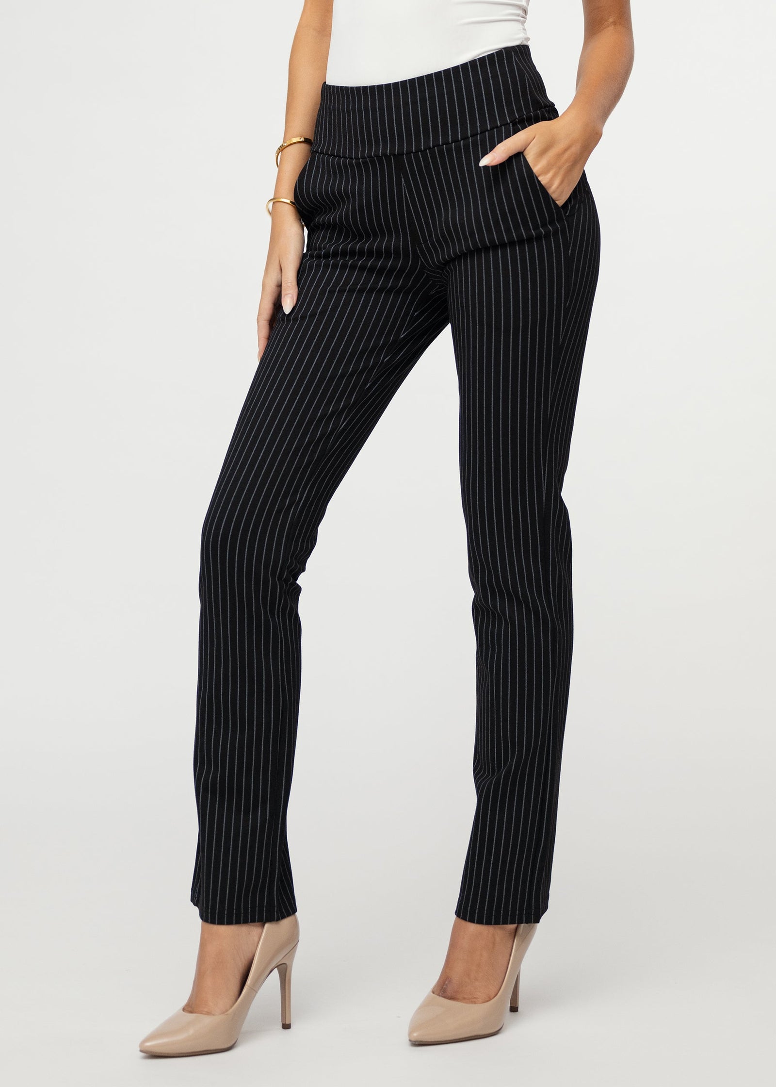 Essence Ponte Knit Straight Fit Dress Pants with Pockets - Charcoal