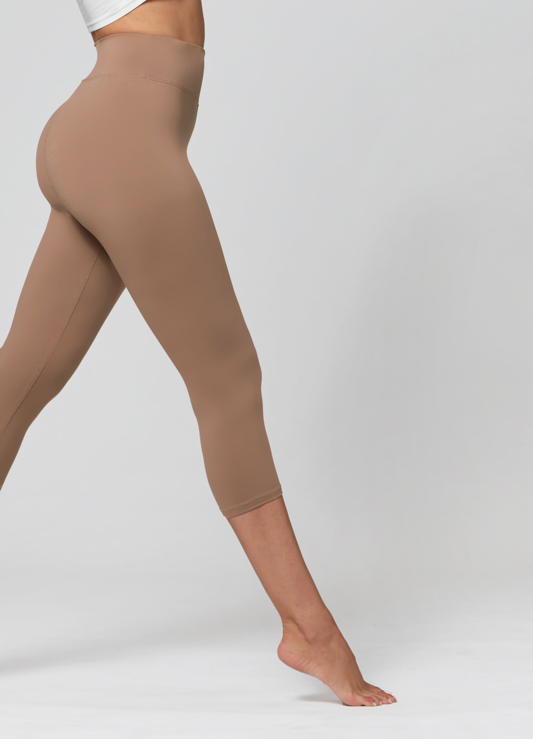 Chloe Ultra Soft 3" High Waist Capri Leggings - Mocha Tan