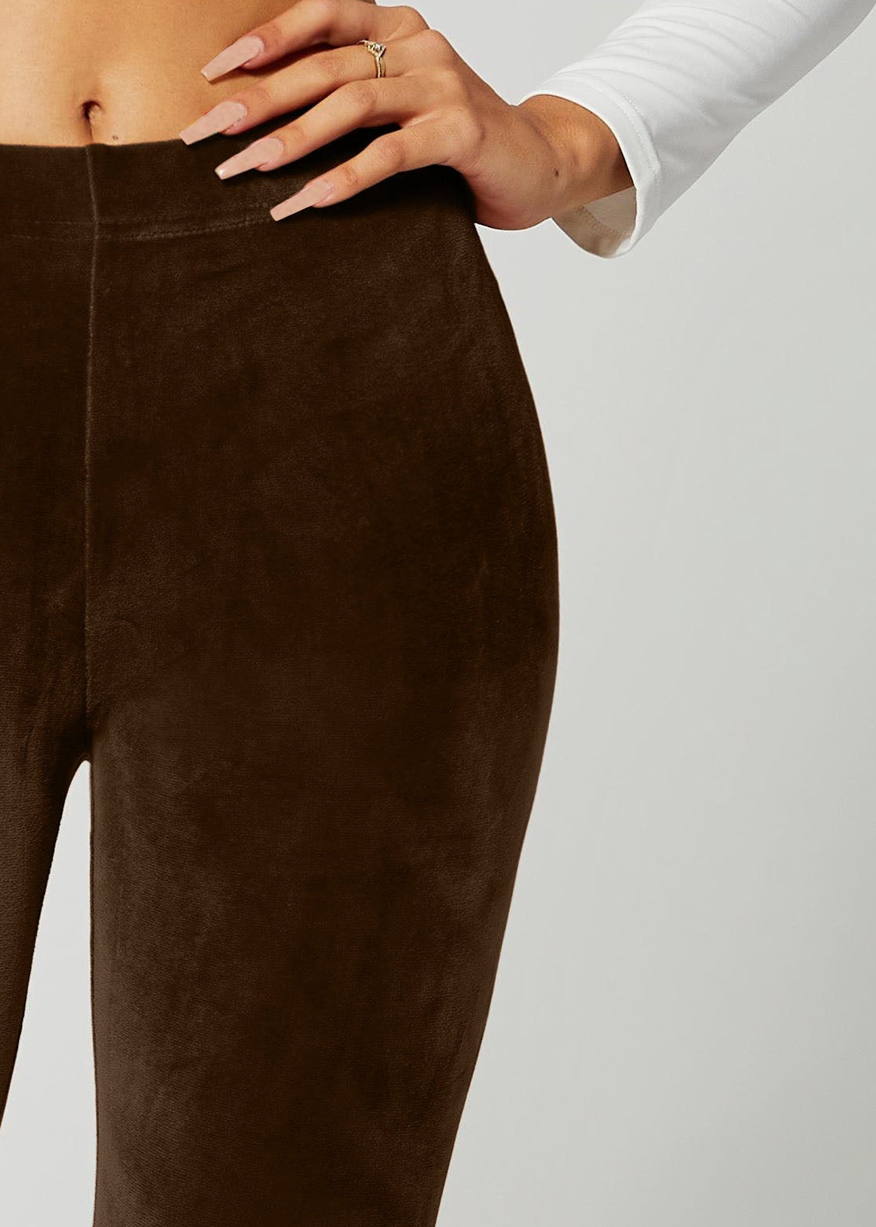 Noelle Ultra Soft Velour Leggings - Brown