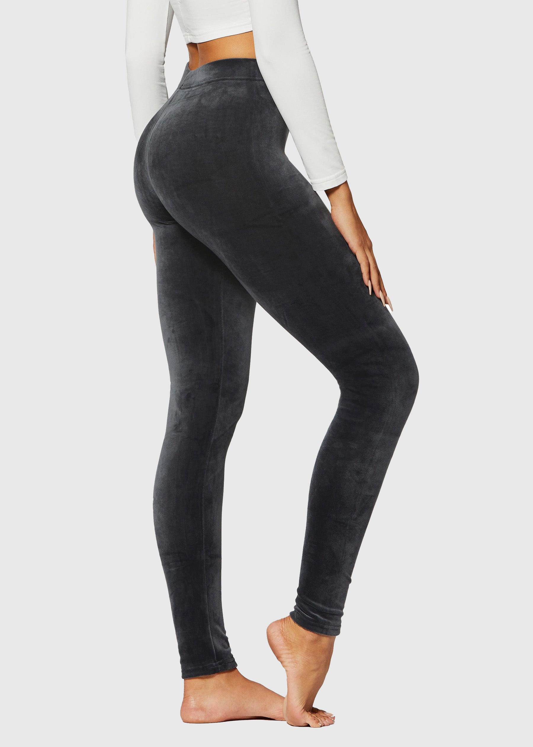 Noelle Ultra Soft Velour Leggings - Charcoal Grey