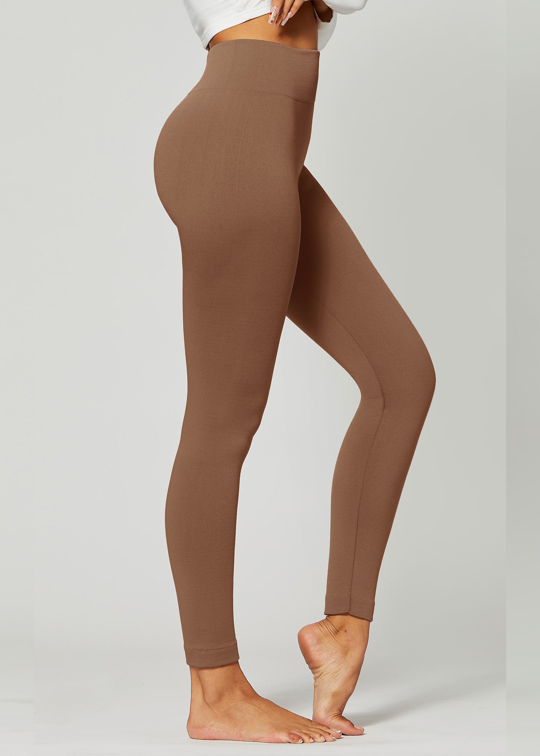 Elsa High Waisted Fleece Lined Leggings - Winter Warm Leggings - Mocha