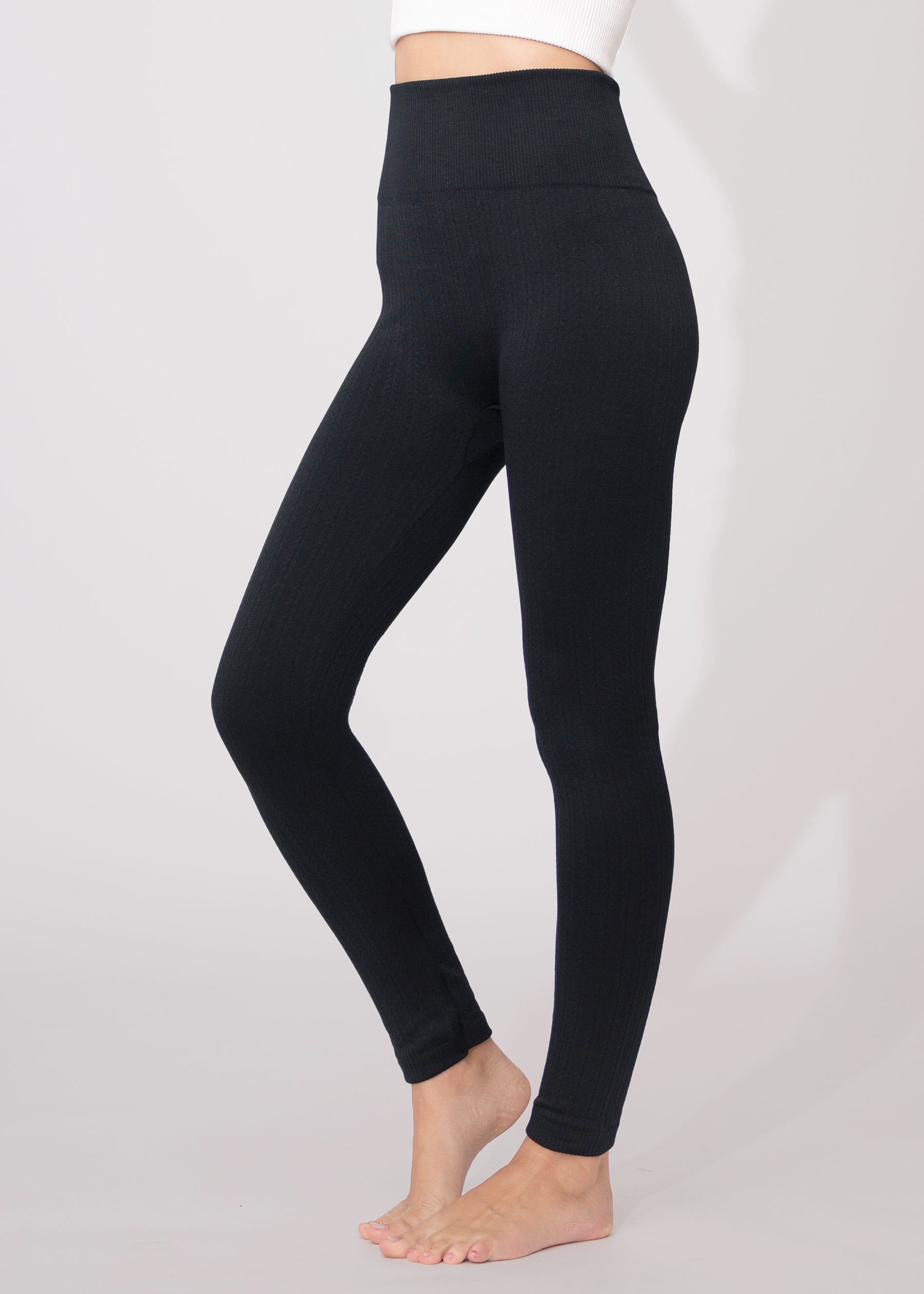 Elsa High Waisted Knit Fleece Lined Leggings - Winter Warm Leggings - Cable
