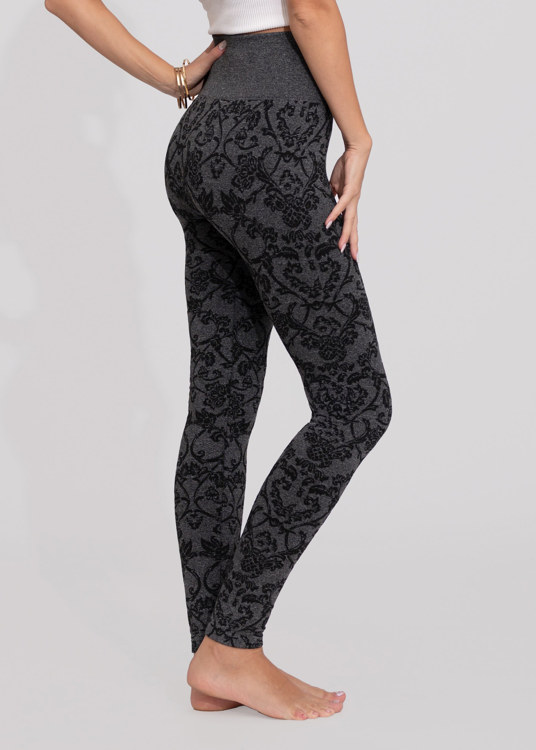 Elsa High Waisted Knit Fleece Lined Leggings - Winter Warm Leggings - Floral