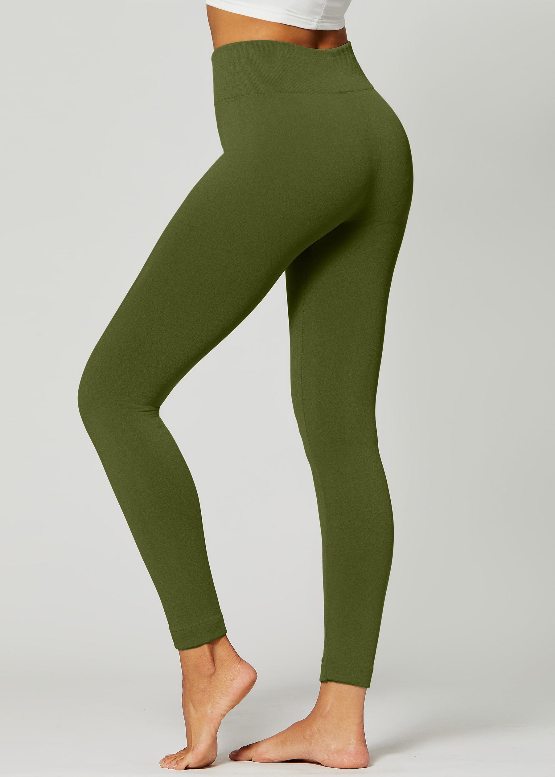 Elsa High Waisted Fleece Lined Leggings - Winter Warm Leggings - Olive Green