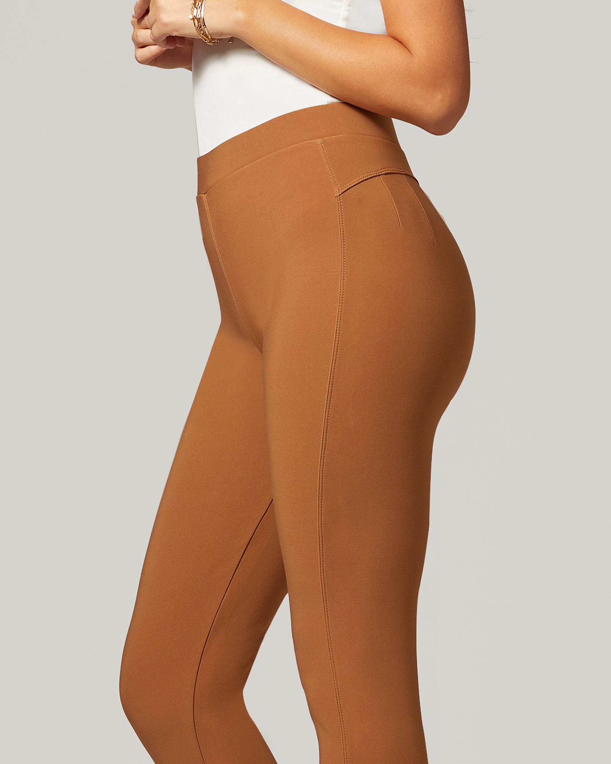 Motivate Classic High Waisted Perfect Stretch Ponte Pants - Nude Beige