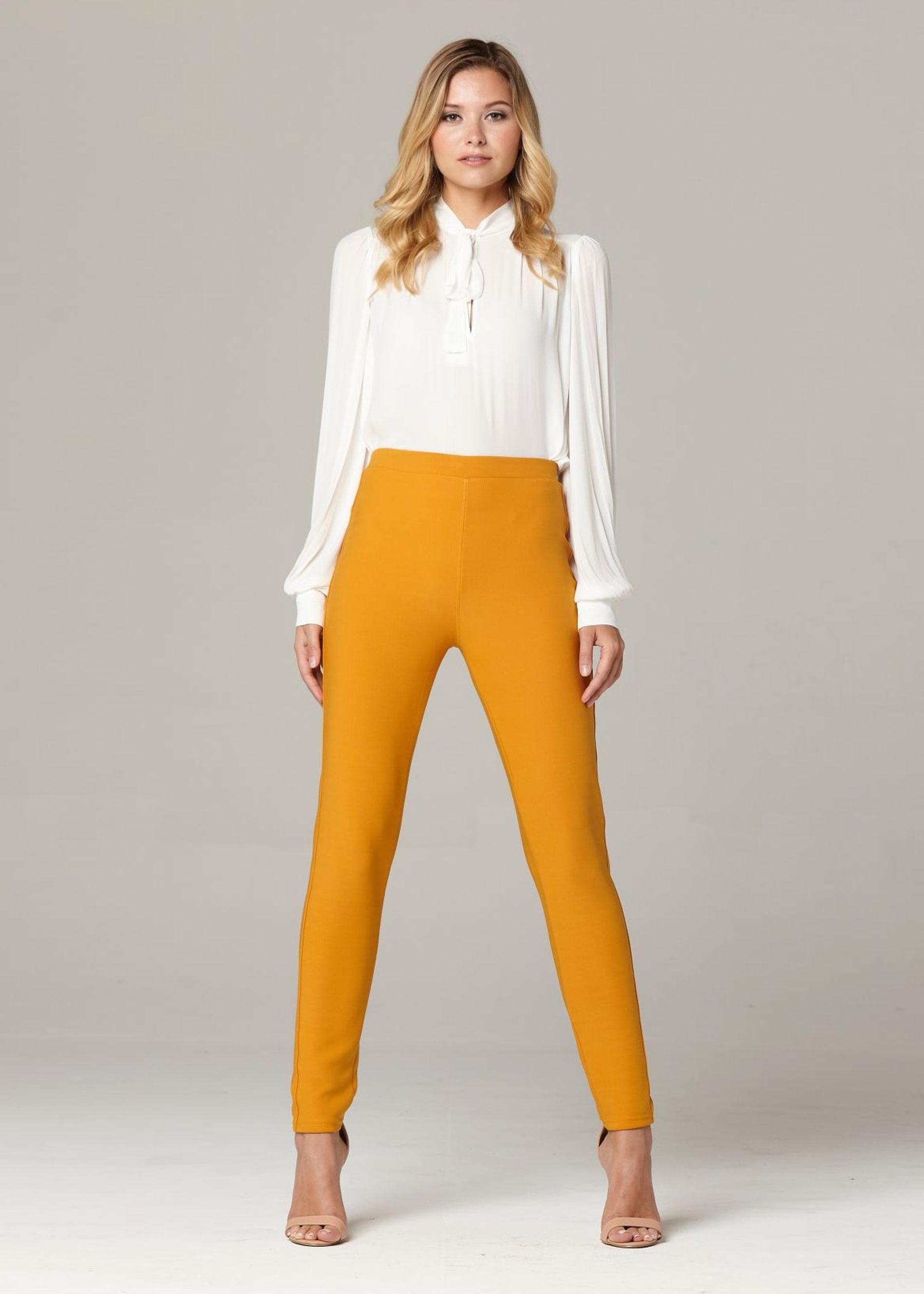 Motivate Classic High Waisted Perfect Stretch Ponte Pants - Mustard