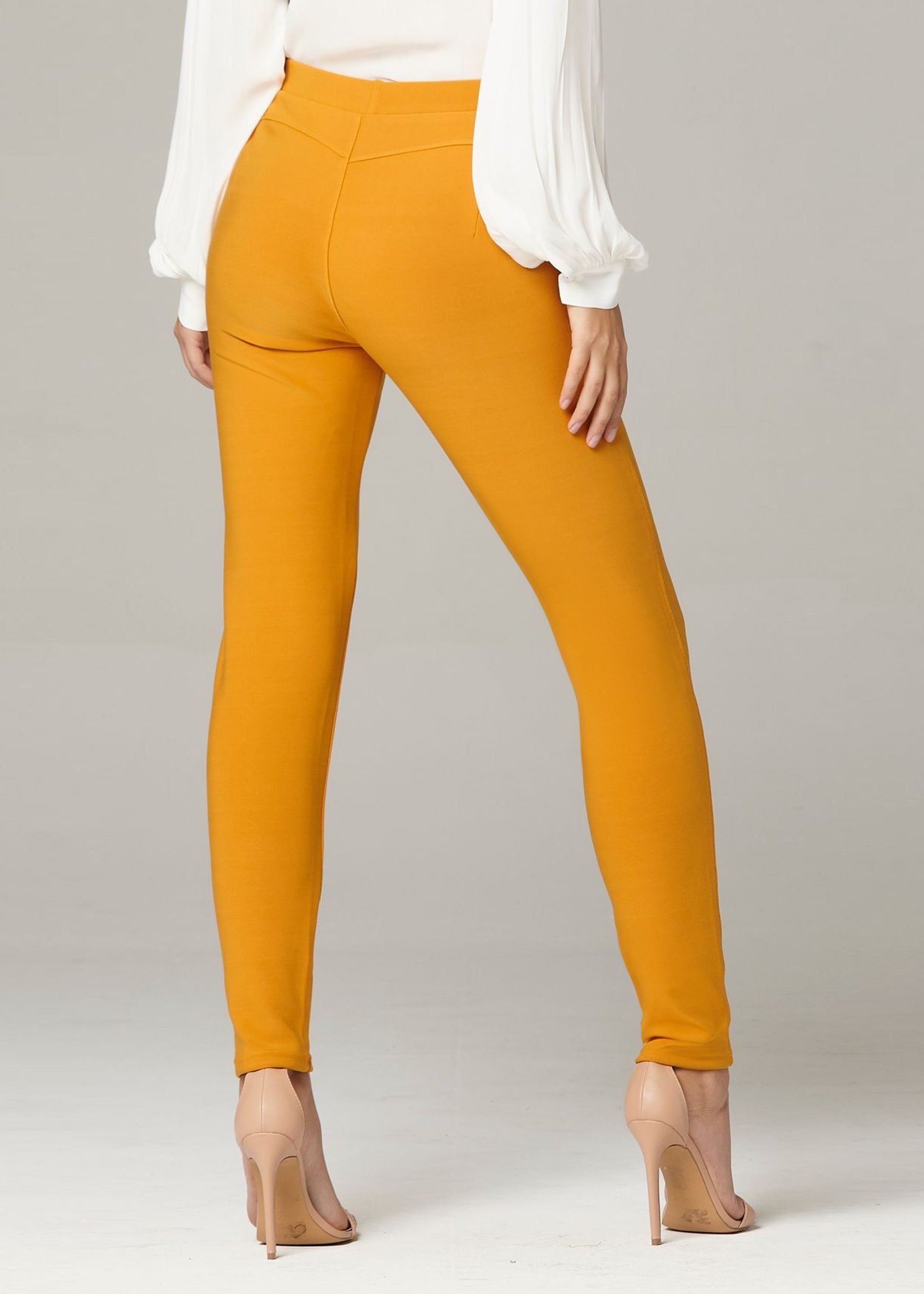 Motivate Classic High Waisted Perfect Stretch Ponte Pants - Mustard