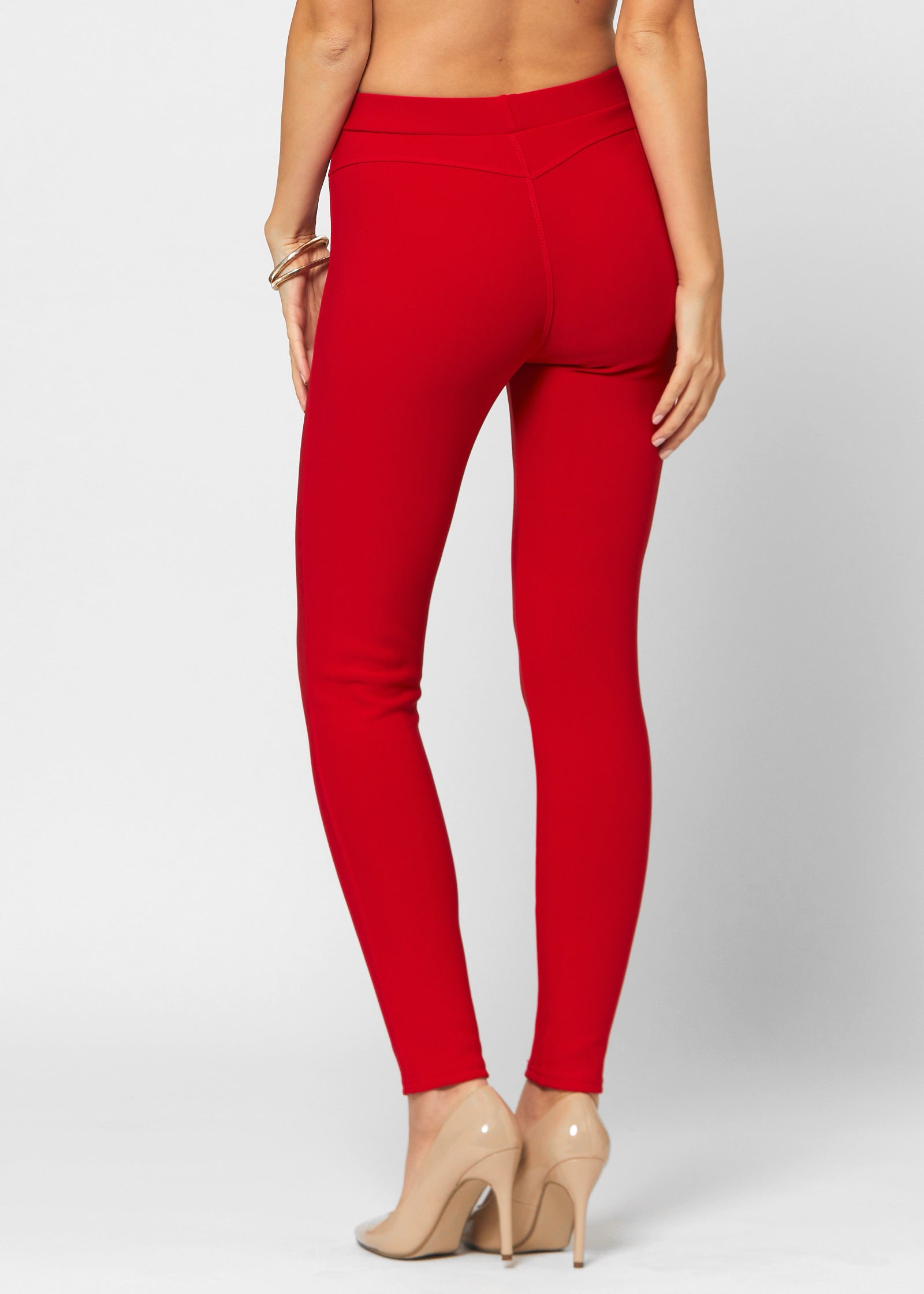 Motivate Classic High Waisted Perfect Stretch Ponte Pants - Red