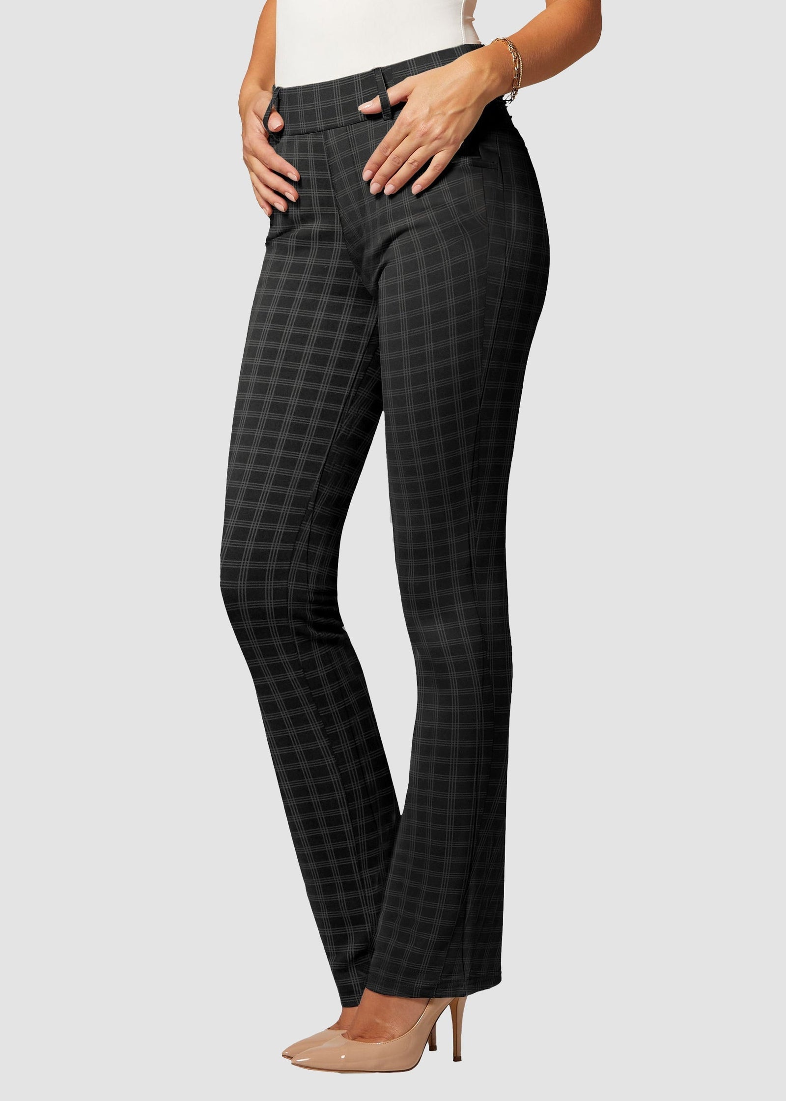 Uplift High-Rise Bootcut Stretch Slacks with Pockets - Midnight Black