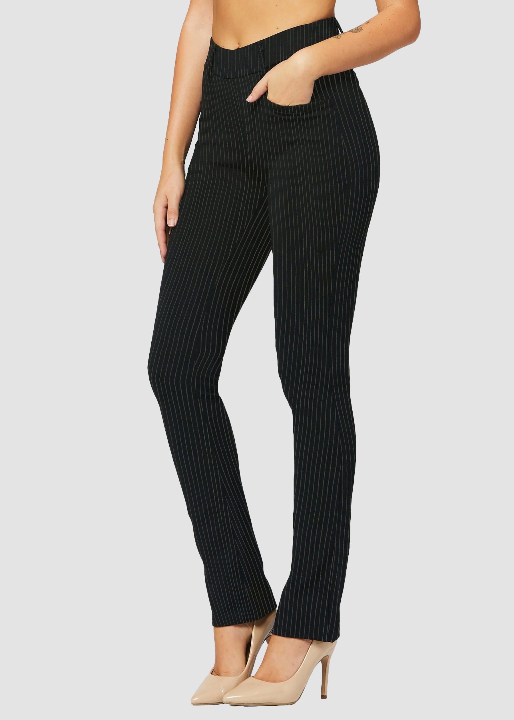 Uplift High-Rise Bootcut Stretch Slacks with Pockets - All Pinned Up