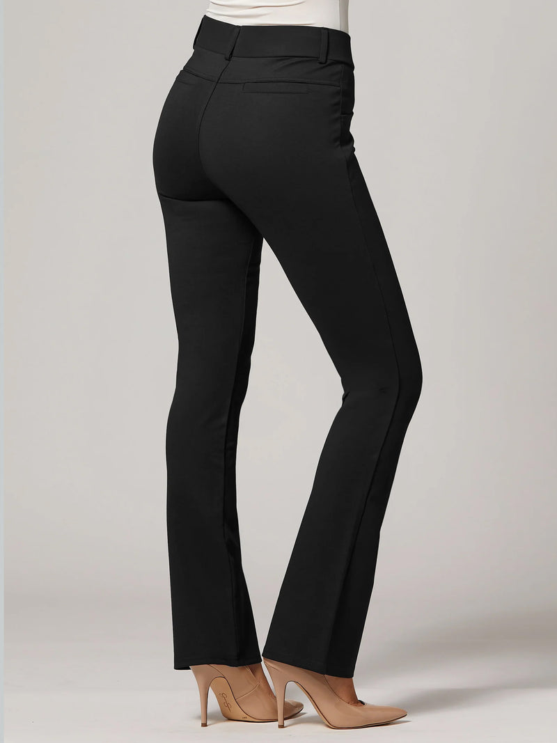 Uplift High-Rise Bootcut Stretch Slacks with Pockets - Midnight Black