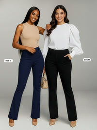 Uplift High-Rise Bootcut Stretch Slacks with Pockets - Midnight Black
