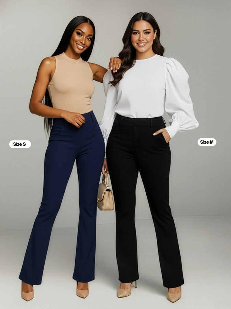 Uplift High-Rise Bootcut Stretch Slacks with Pockets - Midnight Black