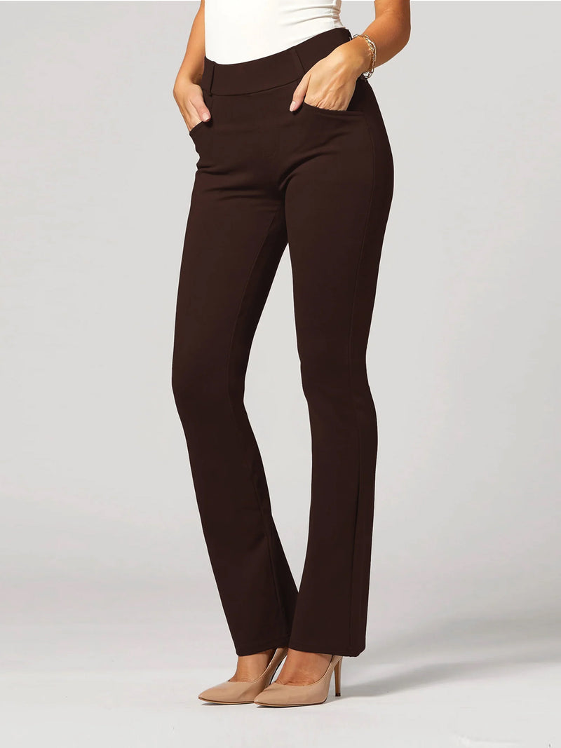 Uplift High-Rise Bootcut Stretch Slacks with Pockets - Chocolate Brown