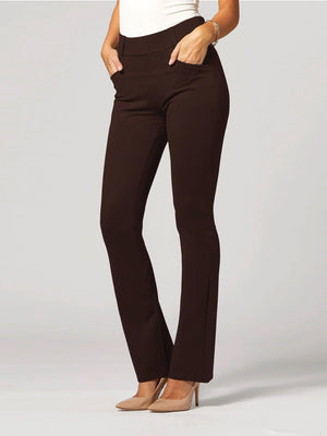 Uplift High-Rise Bootcut Stretch Slacks with Pockets - Chocolate Brown