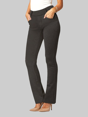 Uplift High-Rise Bootcut Stretch Slacks with Pockets - Charcoal Grey