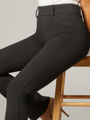 Uplift High-Rise Bootcut Stretch Slacks with Pockets - Charcoal Grey