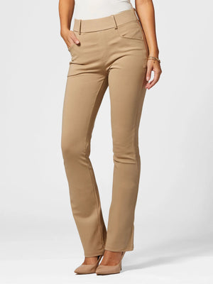 Uplift High-Rise Bootcut Stretch Slacks with Pockets - Beige Nude