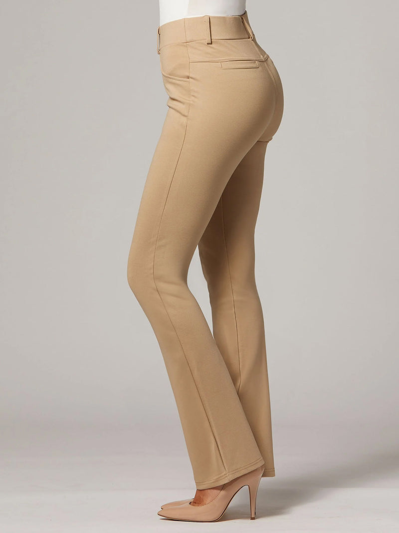 Uplift High-Rise Bootcut Stretch Slacks with Pockets - Beige Nude