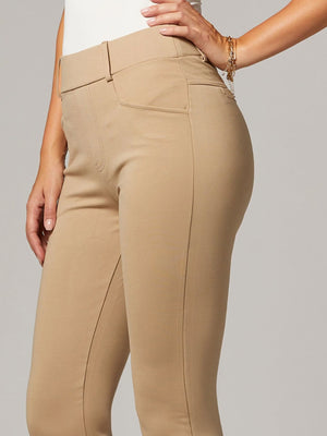 Uplift High-Rise Bootcut Stretch Slacks with Pockets - Beige Nude