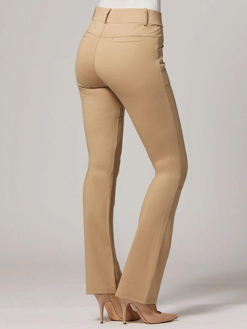 Uplift High-Rise Bootcut Stretch Slacks with Pockets - Beige Nude
