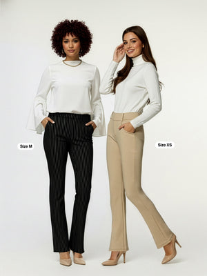 Uplift High-Rise Bootcut Stretch Slacks with Pockets - Beige Nude