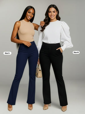 Uplift High-Rise Bootcut Stretch Slacks with Pockets - Navy Blue