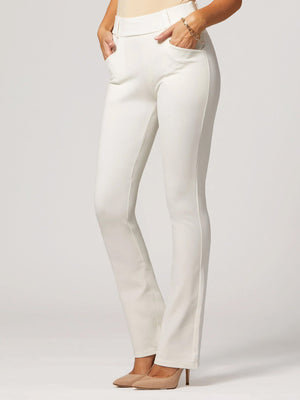 Uplift High-Rise Bootcut Stretch Slacks with Pockets - White