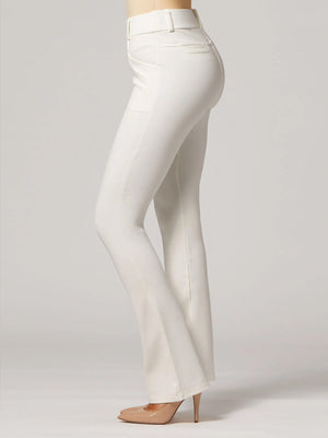 Uplift High-Rise Bootcut Stretch Slacks with Pockets - White