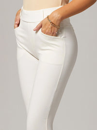 Uplift High-Rise Bootcut Stretch Slacks with Pockets - White