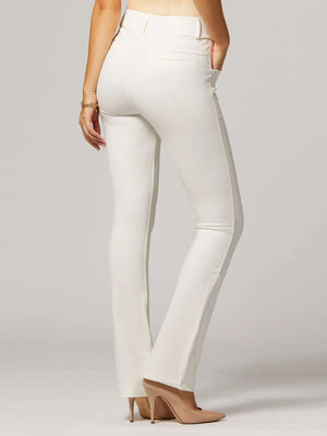 Uplift High-Rise Bootcut Stretch Slacks with Pockets - White
