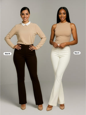 Uplift High-Rise Bootcut Stretch Slacks with Pockets - White