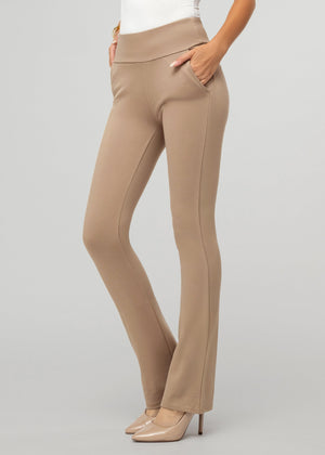 Lift Ponte Knit Flared Dress Pants with Pockets - Beige Nude