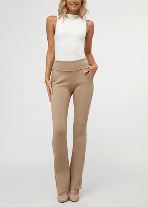 Lift Ponte Knit Flared Dress Pants with Pockets - Beige Nude