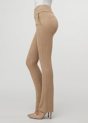 Lift Ponte Knit Flared Dress Pants with Pockets - Beige Nude