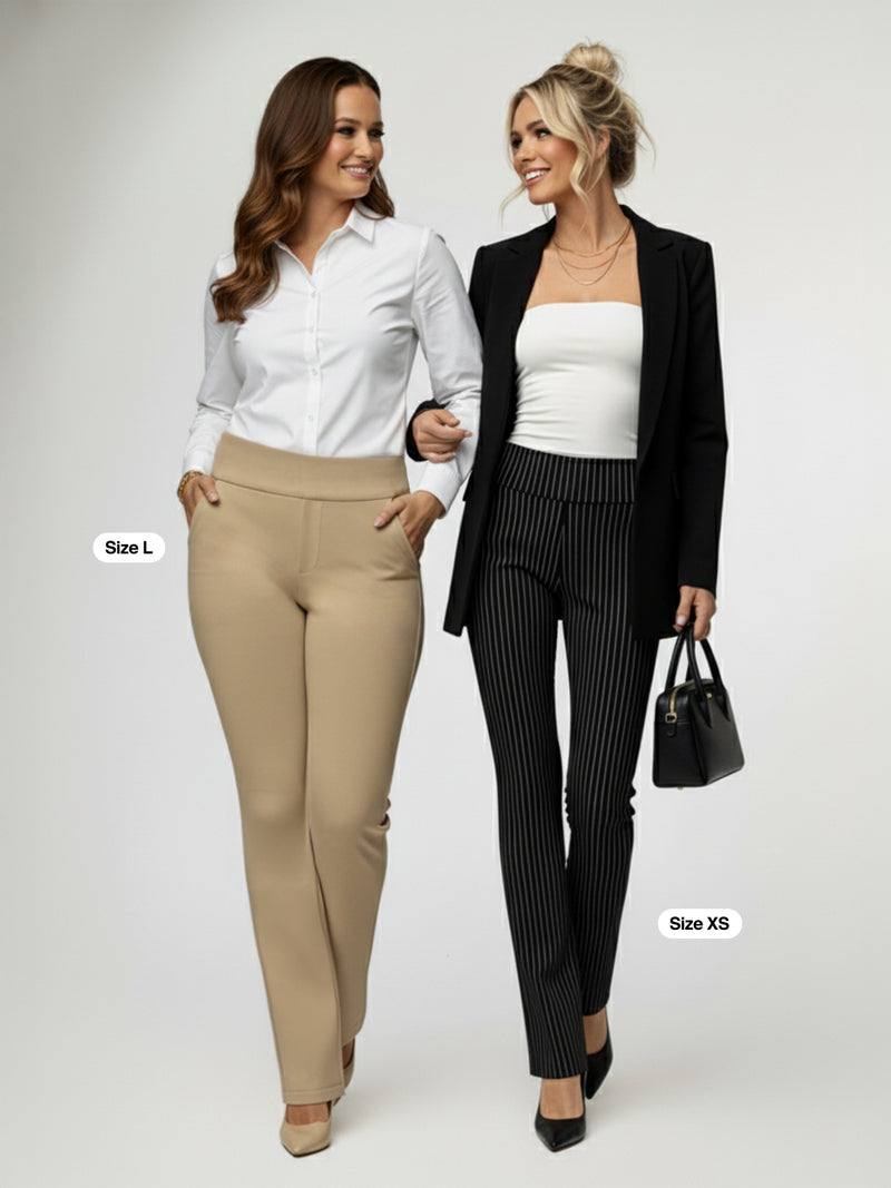 Lift Ponte Knit Flared Dress Pants with Pockets - Beige Nude